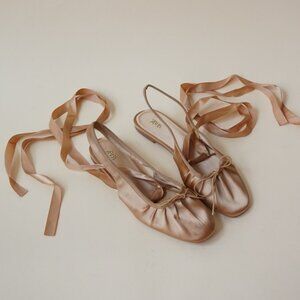 Zara Sateen Ballet Blush Slingback Lace Up Flats - Size 37